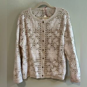 Solitaire Cream Floral Crochet Cardigan